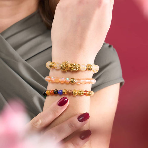 Pfirsich | Gold | Meerjungfrau Glas Makramee Perlen Armband